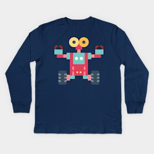 Big Eyed Cute Robot on Wheels Kids Long Sleeve T-Shirt